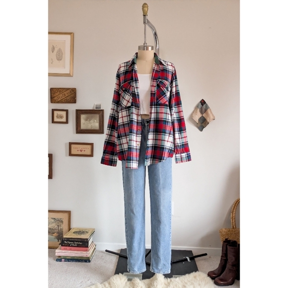 Vintage Flannel Plaid Cotton Unisex Button Down Shirt - Picture 5 of 16